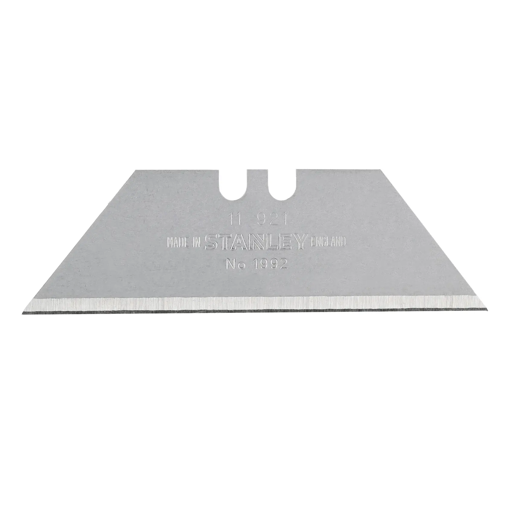 Hoja de cúter Stanley trapezoidal, modelo 1-11-921, filo afilado para cortar.