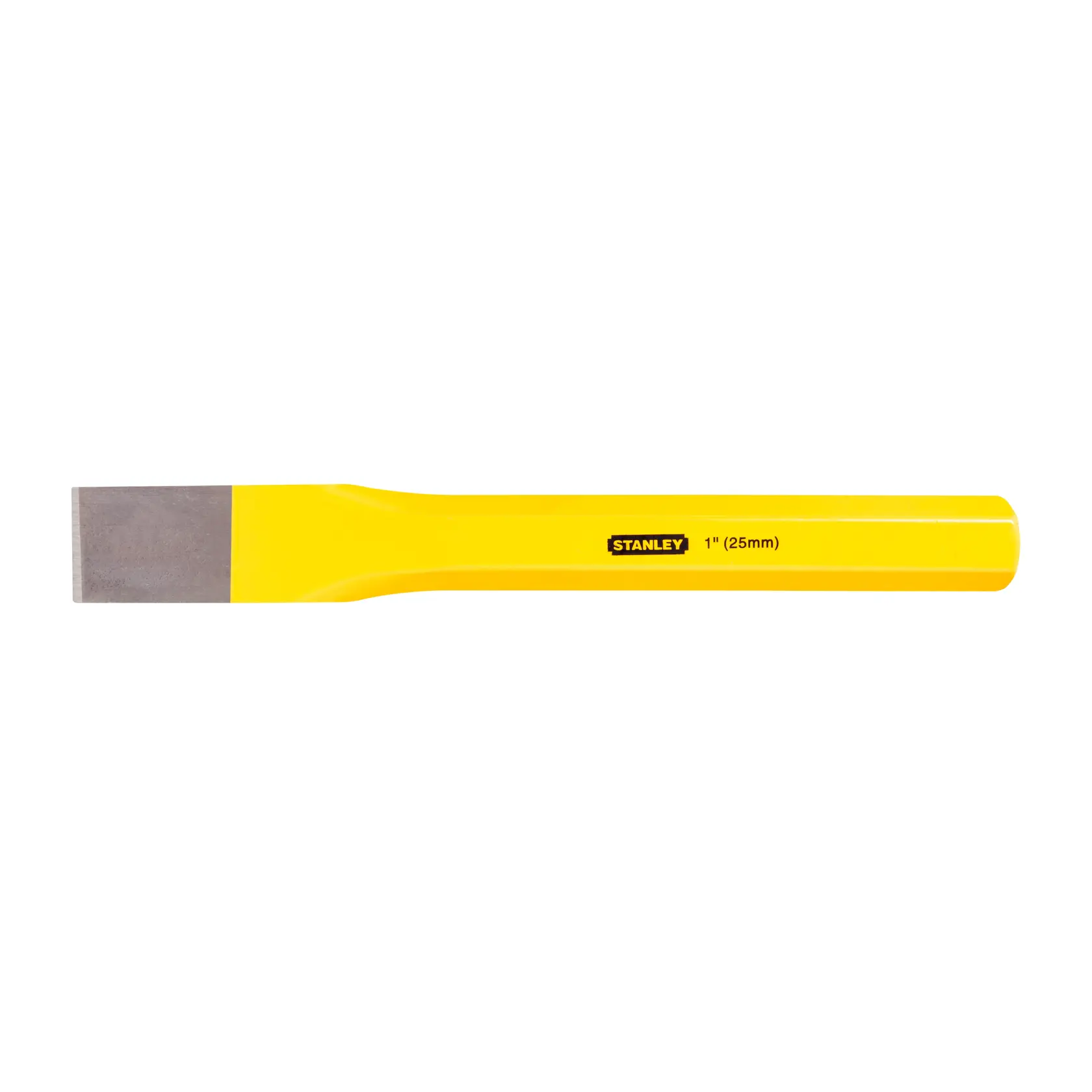 Cincel frío STANLEY 16-315 con cuerpo amarillo y filo de acero, vista lateral sobre fondo blanco.