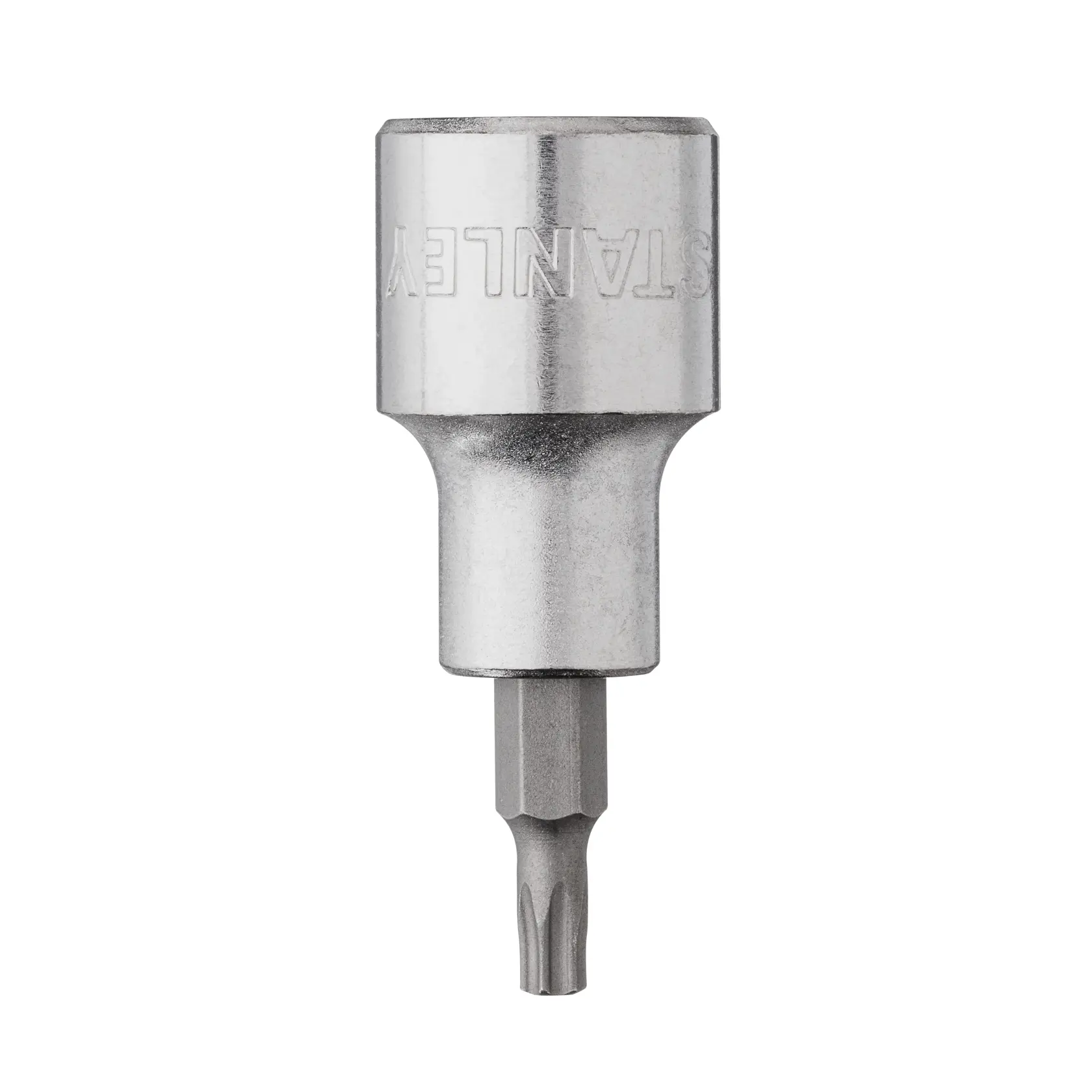 STANLEY 4-89-216 punta torx de socket plateada, fotografía de producto, vista frontal sobre fondo blanco.