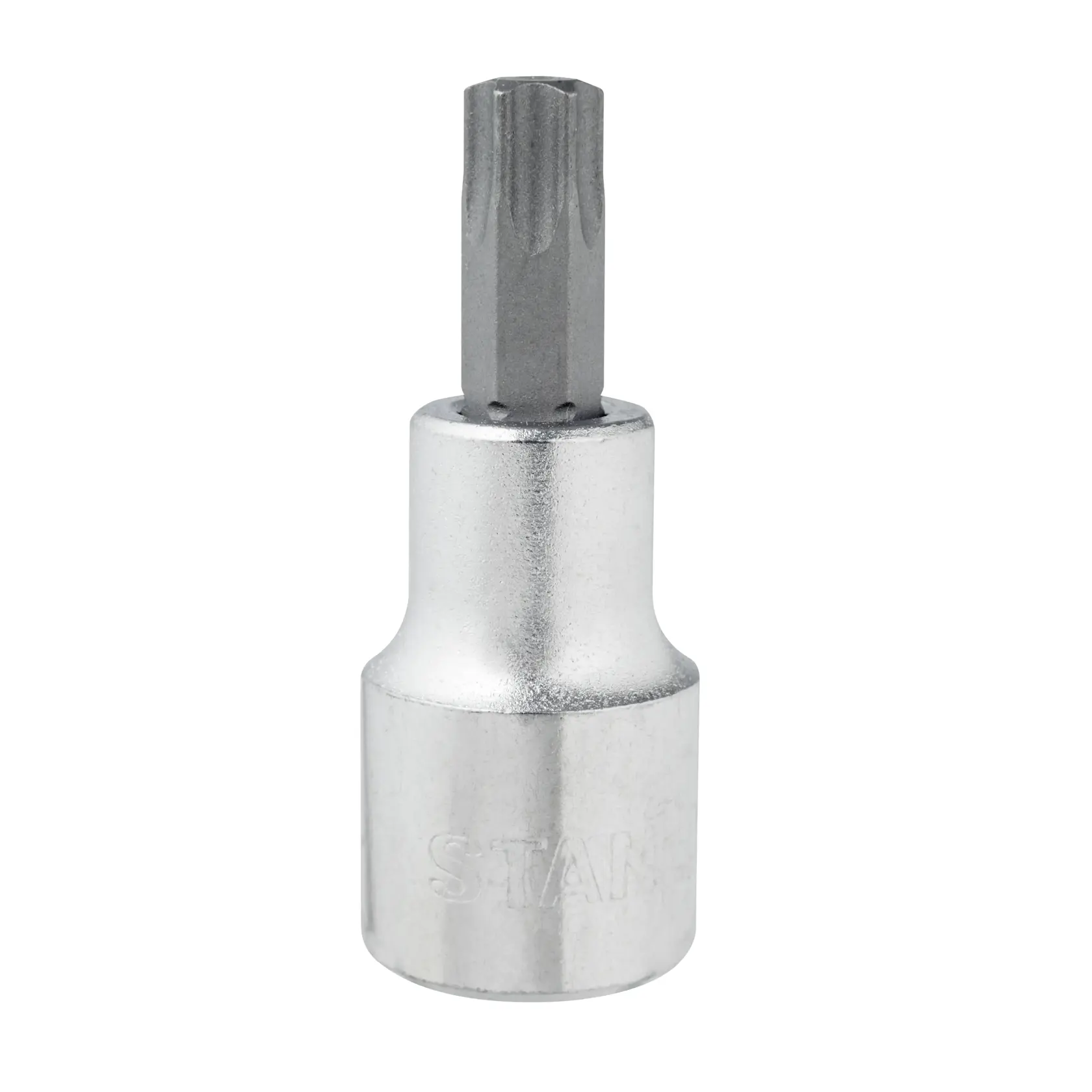 STANLEY 4-89-231 dado con punta hexagonal plateado, herramienta, vista frontal sobre fondo blanco.