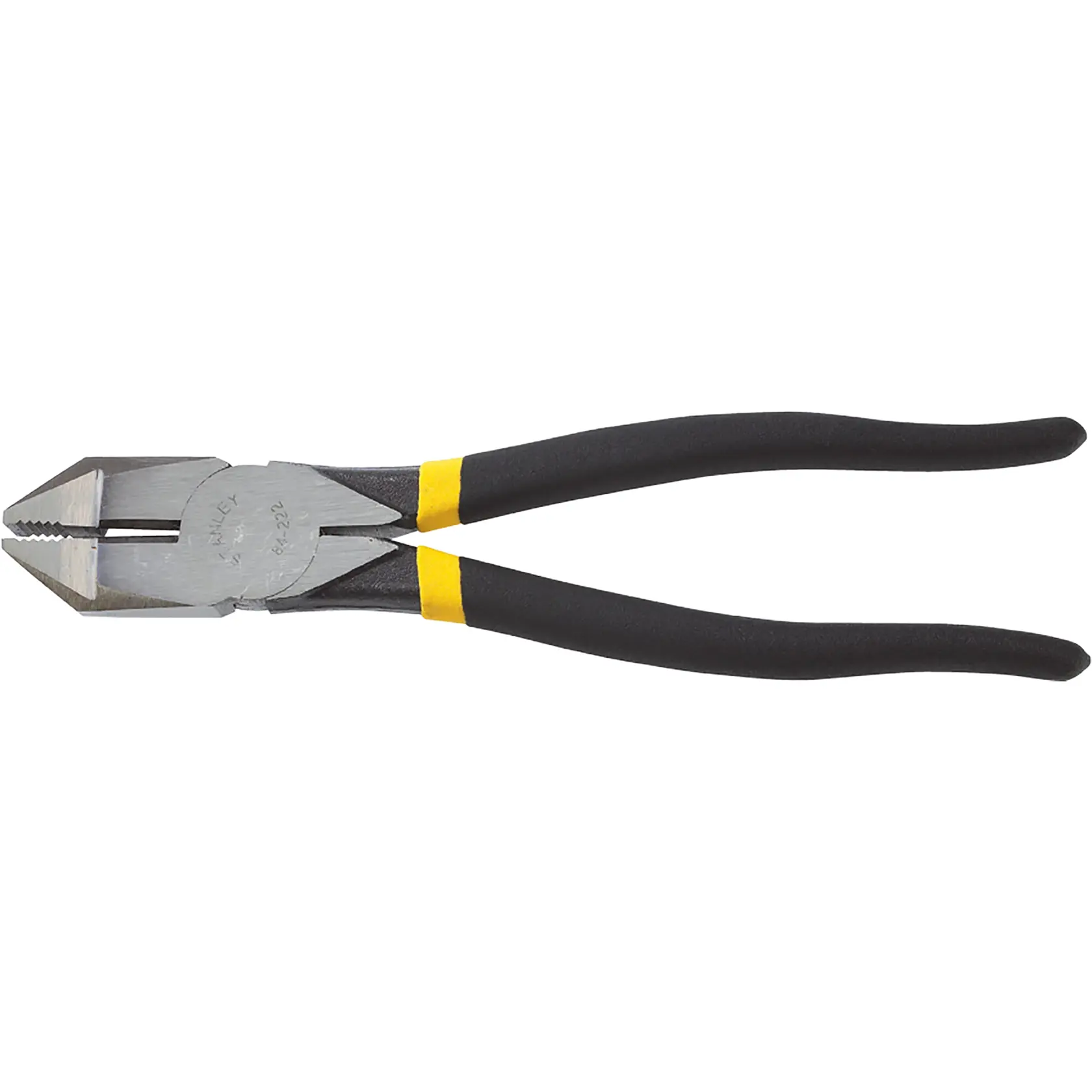 Pinzas STANLEY con mangos negros y detalles amarillos, SKUs 84-222, 84-222LA, fotografía, fondo blanco.