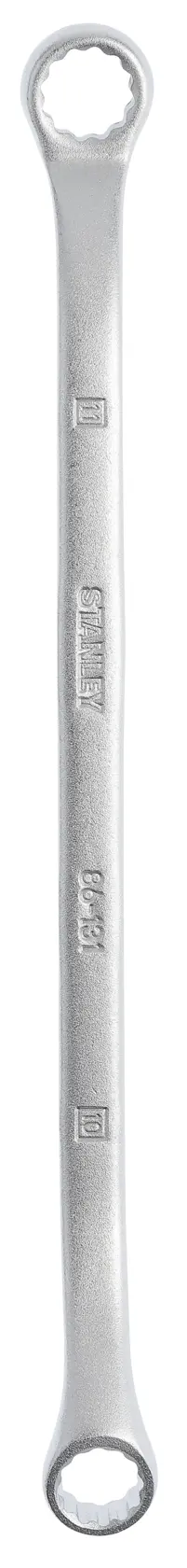 Llave de estrella doble STANLEY 86-131, acabado plateado, ángulo frontal, herramienta manual para apretar tuercas.