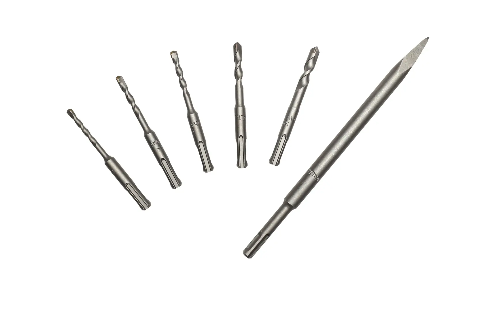 STANLEY SHR263KA-BR juego de brocas con seis piezas SDS de cincel y broca, vista frontal sobre fondo blanco.