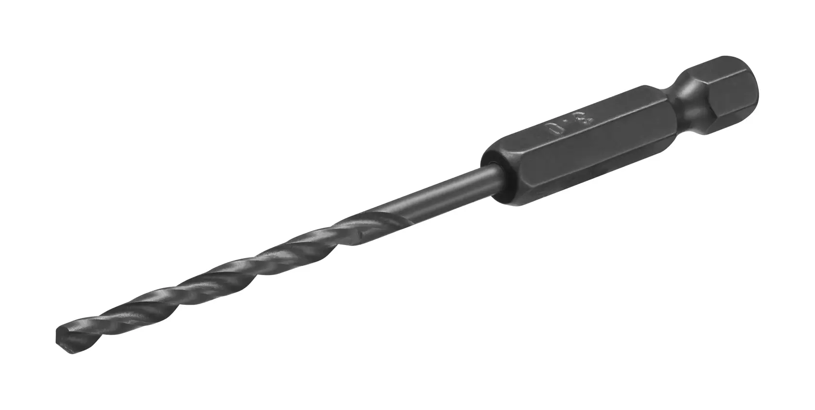 STANLEY STA50018B broca negra con vástago hexagonal, vista lateral sobre fondo blanco, fotografía de accesorio para herramienta eléctrica.