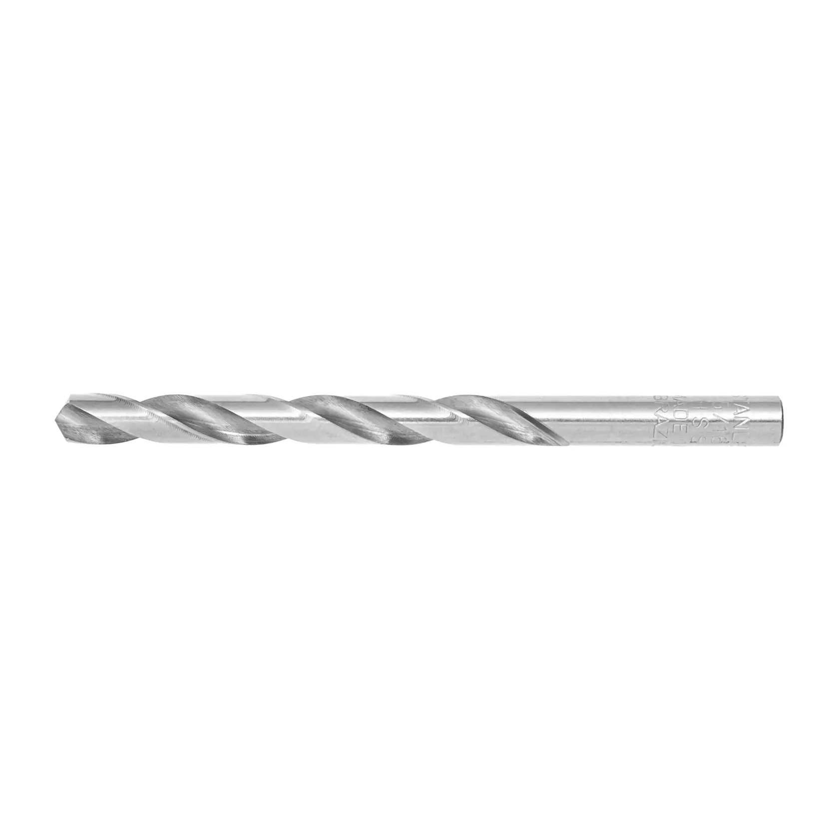 Broca helicoidal plateada STANLEY STA50516, vista lateral, para perforaciones precisas, sobre fondo blanco.