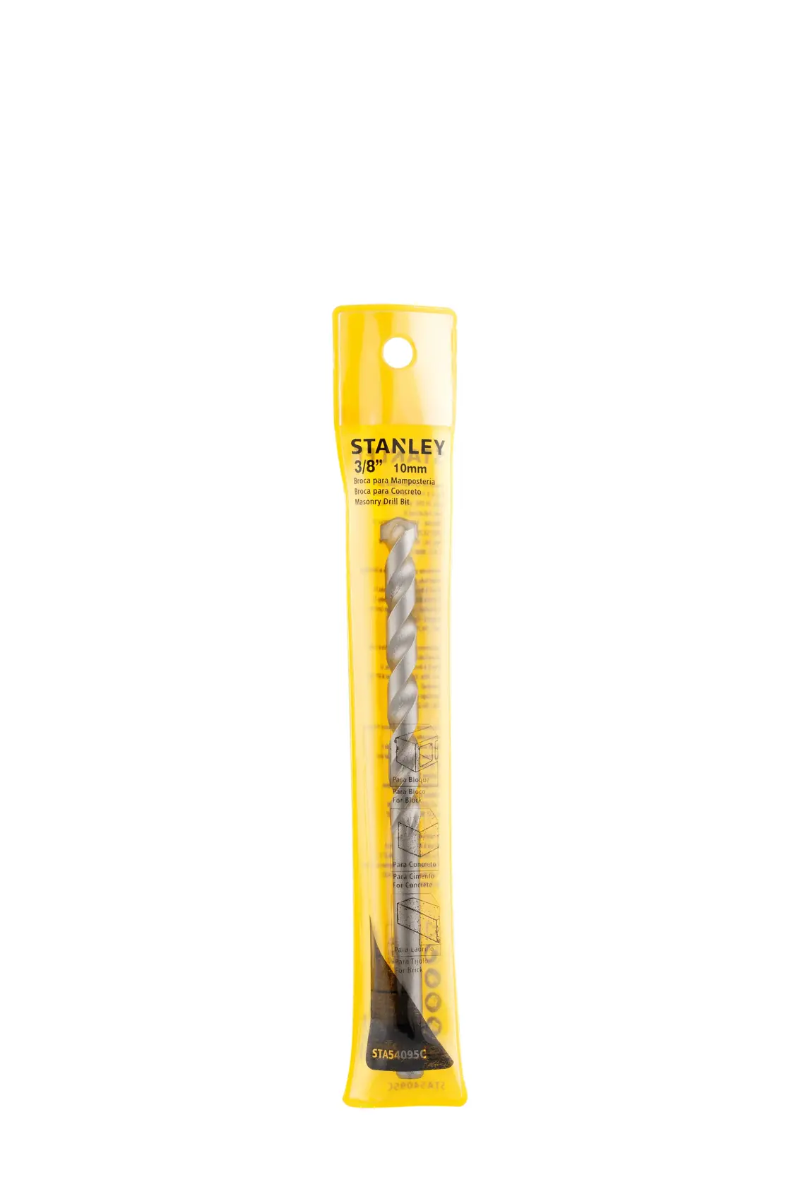 STANLEY STA54095C broca para mampostería en empaque amarillo, ángulo frontal sobre fondo blanco.