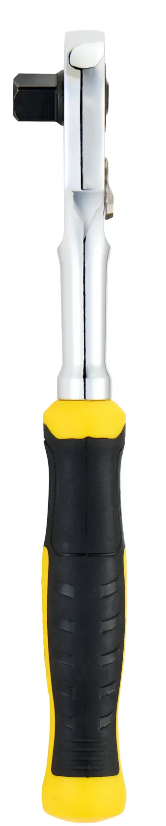 Llave de carraca STANLEY STMT17992-LA con mango negro y amarillo, vista frontal sobre fondo blanco.