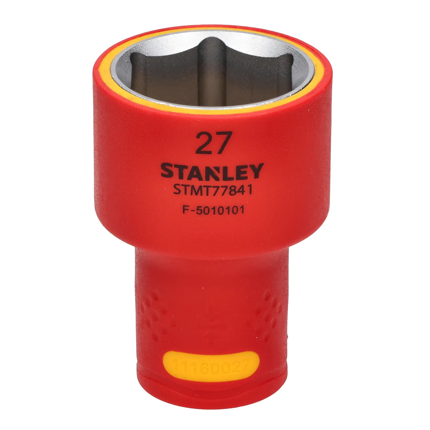STANLEY STMT77841 dado aislado rojo de 27 mm, forma cilíndrica, fotografía del producto sobre fondo blanco.