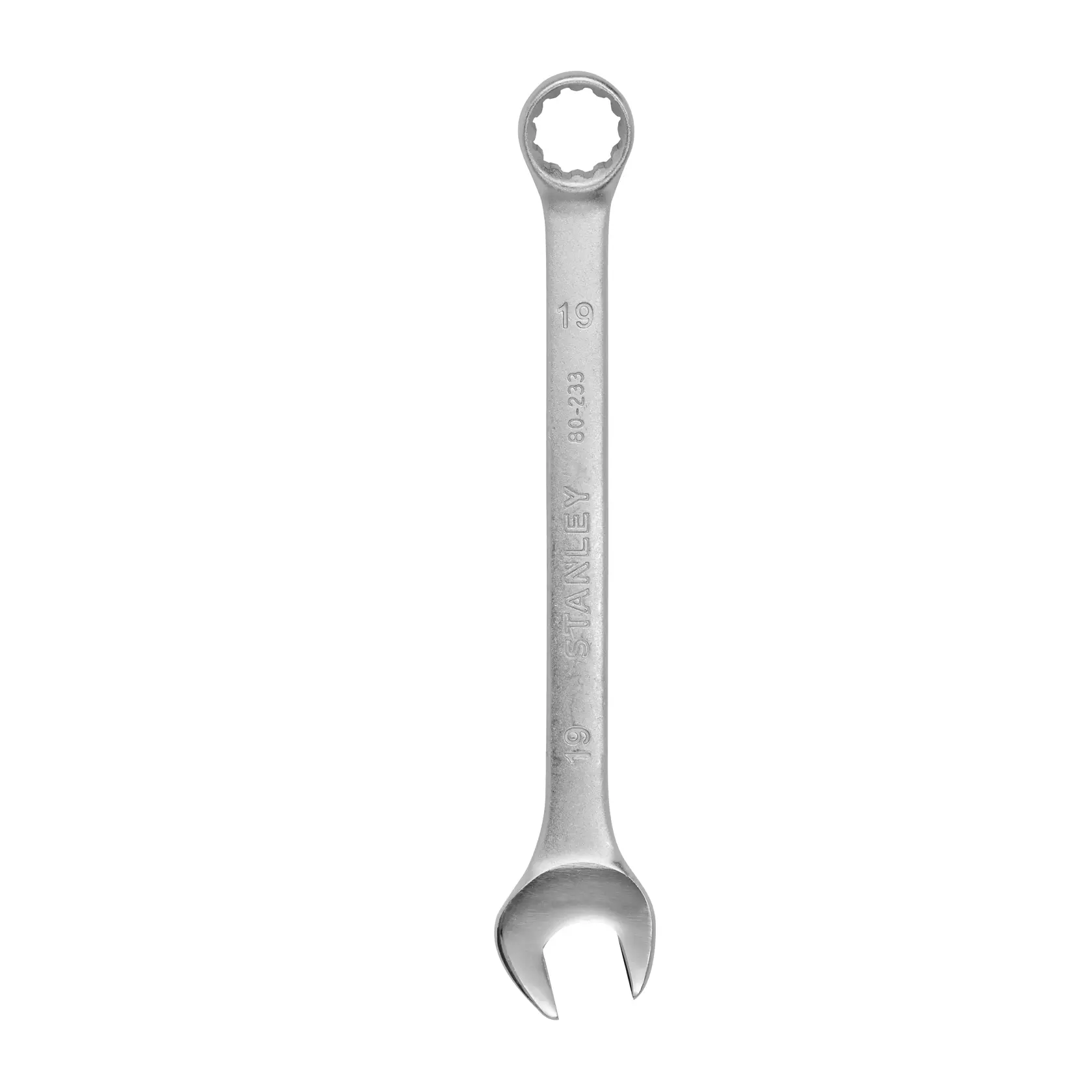 Stanley STMT80233-840 llave combinada, plateada, fotografía, vista superior sobre fondo blanco
