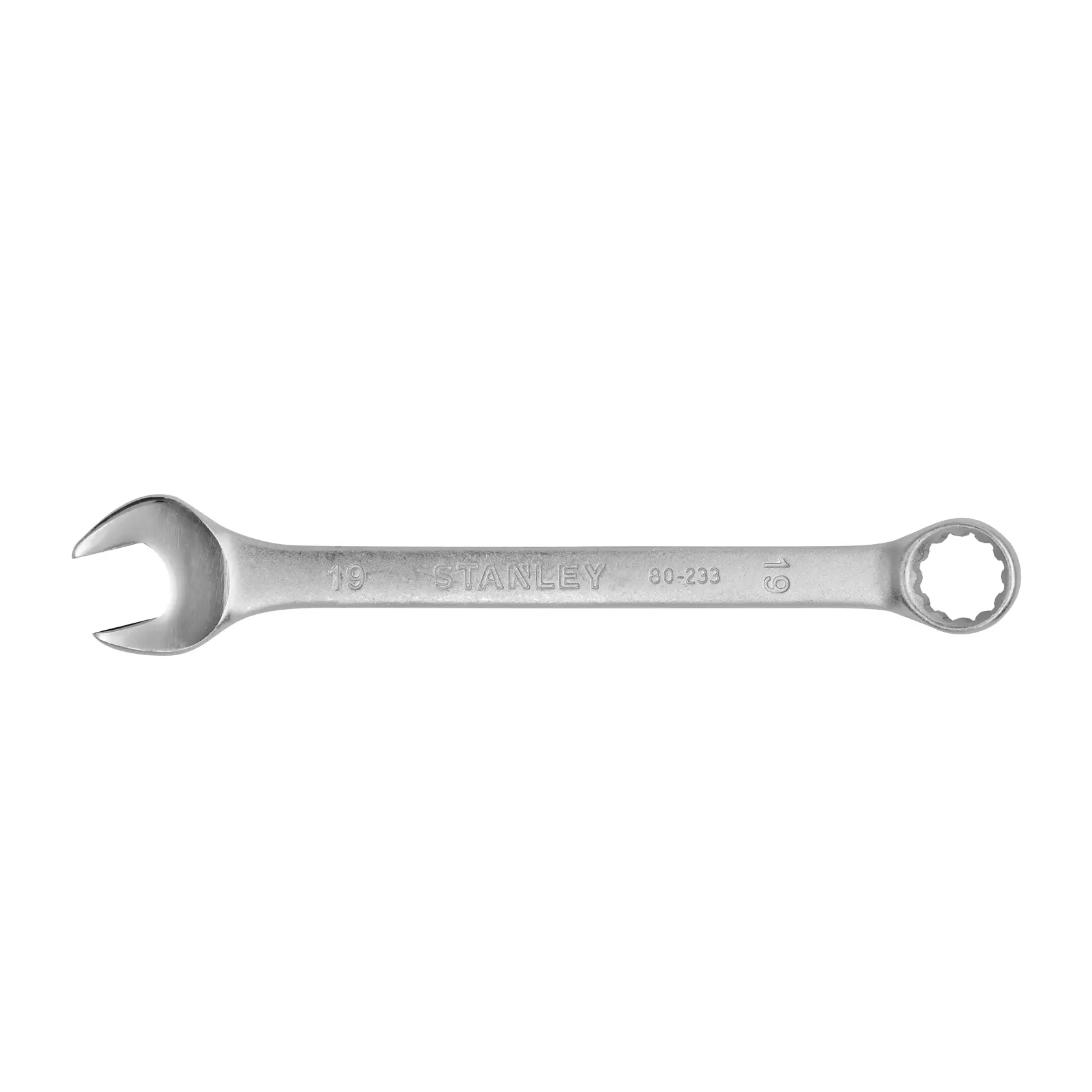 Llave combinada STANLEY STMT80233-840 plateada, ángulo frontal sobre fondo blanco